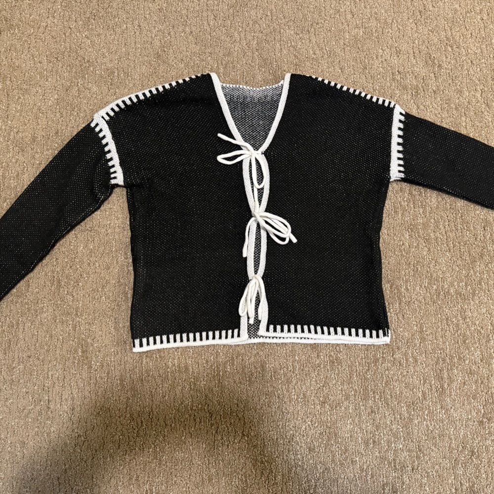 Black and White Tie-Front Sweater